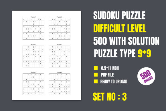 Difficult 500 Sudoku Puzzle 9x9, Vol-3: A Challenging Collection for Enthusiasts